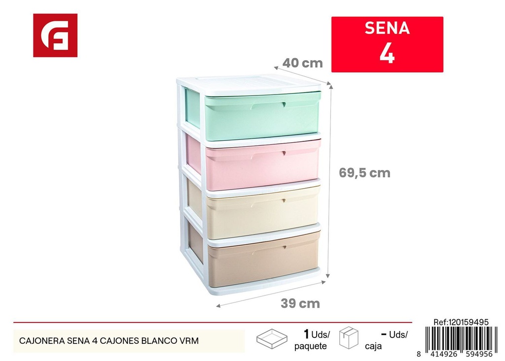  cajonera de plástico 4 cajones color blanco VRM - Mobiliario de hogar