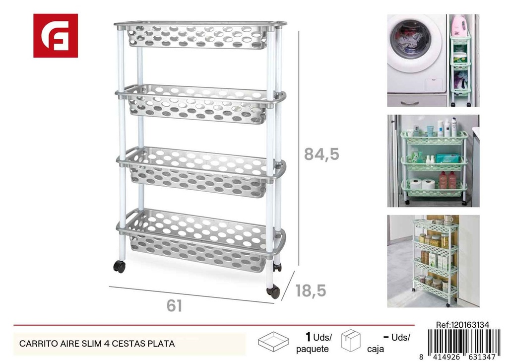 Carrito aire Slim 4 cestas plata - Organizador del hogar