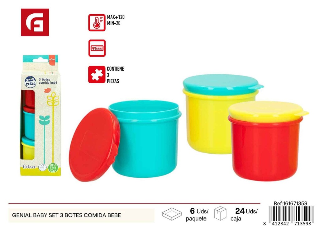 Set de comida para bebé 3 botes - Utensilios para bebés