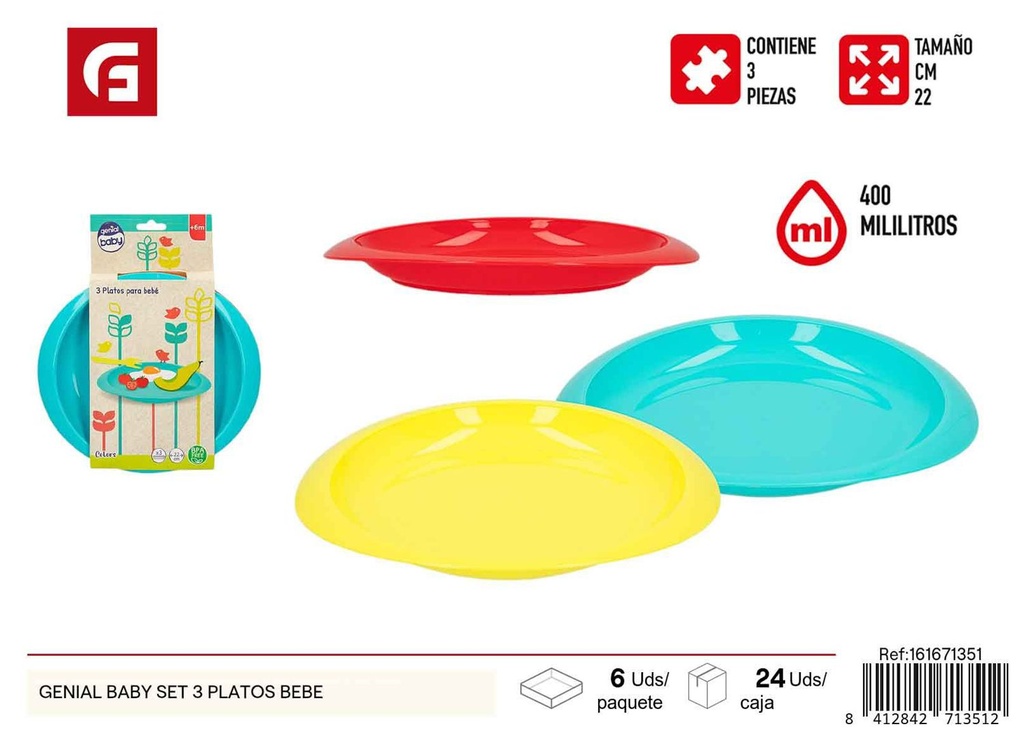 Set de 3 platos bebé Genial Baby - Vajilla segura para niños