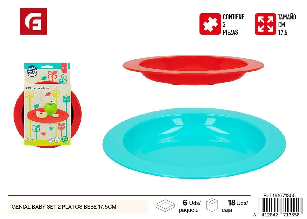 Set de 2 platos bebé 17.5 cm Genial Baby - Artículos para bebés