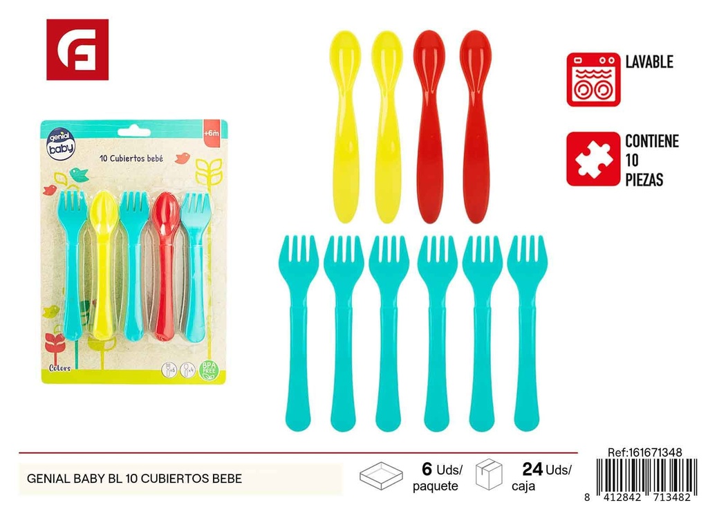 Cubiertos para niños Genial Baby 10 piezas - Utensilios atractivos para bebés