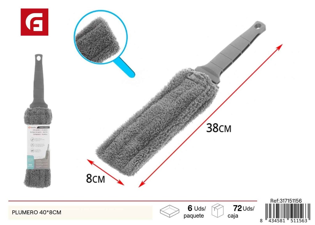 Plumero gris de microfibra 40x8 cm - Herramientas de limpieza y polvo