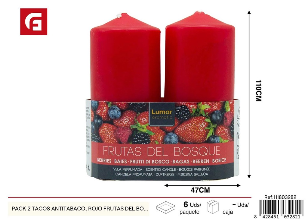 Pack de 2 velas anti tabaco frutas del bosque - Neutralizador de olores para el hogar