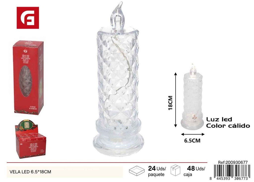 Vela LED 6.5x18cm - Iluminación y velas decorativas