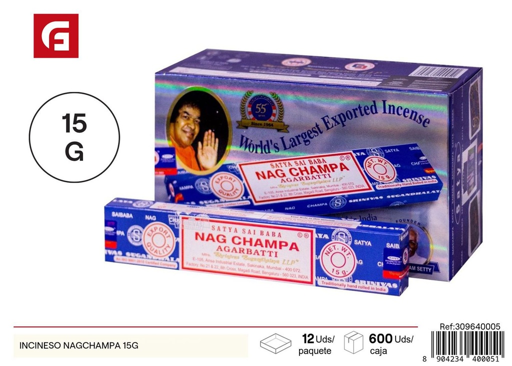 Incienso Nag Champa 15 g - Ambientadores y velas aromáticas