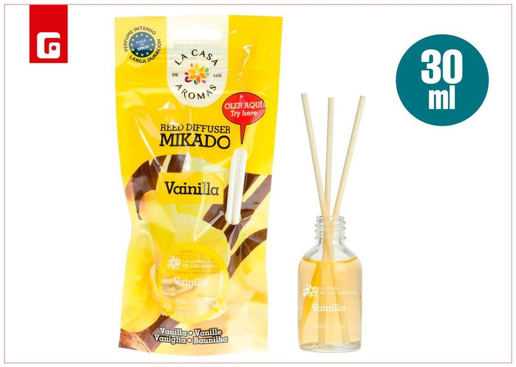 Ambientador líquido Mikado aroma vainilla 30ml - Varillas aromáticas dulces