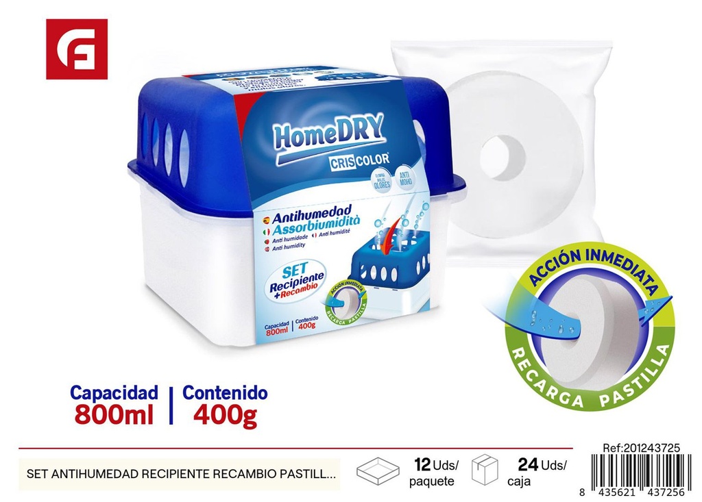  Set antihumedad recipiente + recambio pastilla 400g - Control de humedad