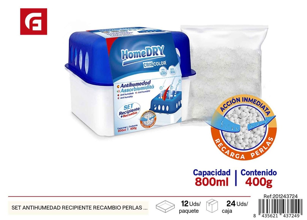  Set antihumedad recipiente + recambio perlas 400g - Absorbentes de humedad