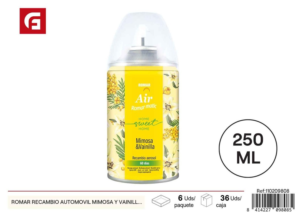 Recambio para ambientador de automóvil mimosa y vainilla 250 ml - Ambientadores de coche