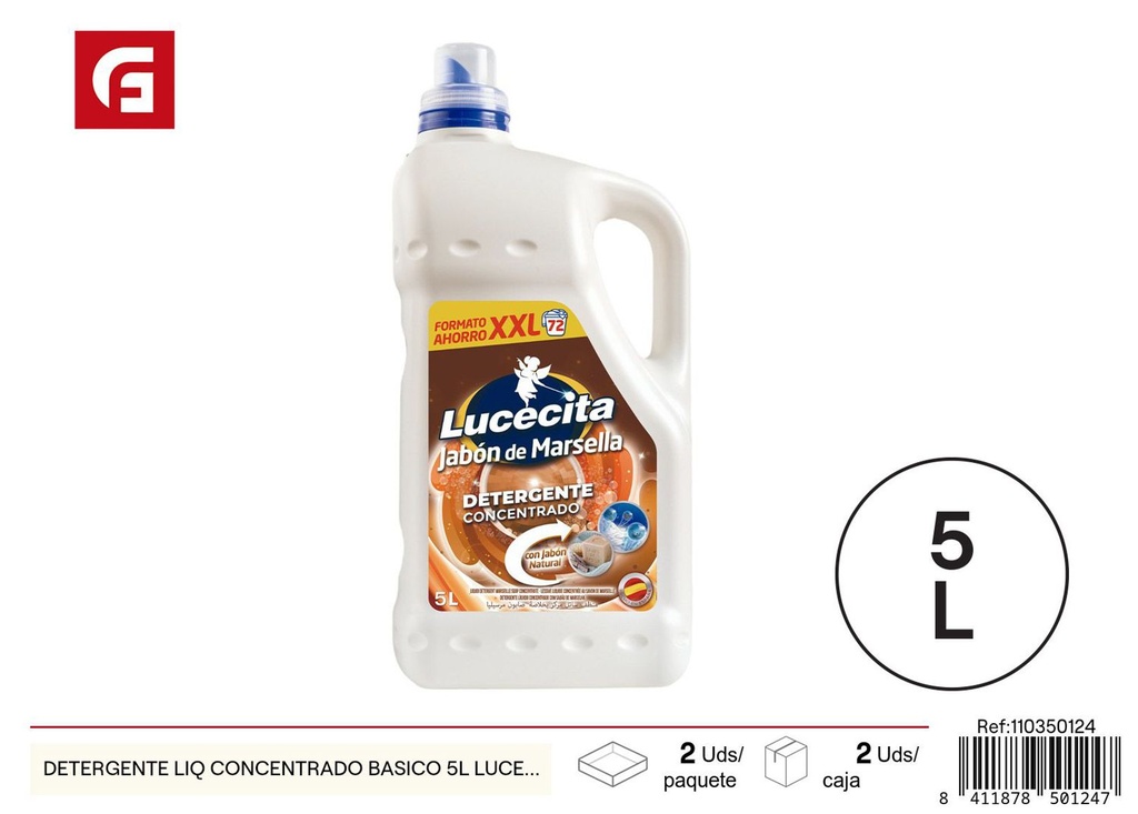 Detergente líquido concentrado básico 5L Lucecita - Limpieza y lavandería avanzada