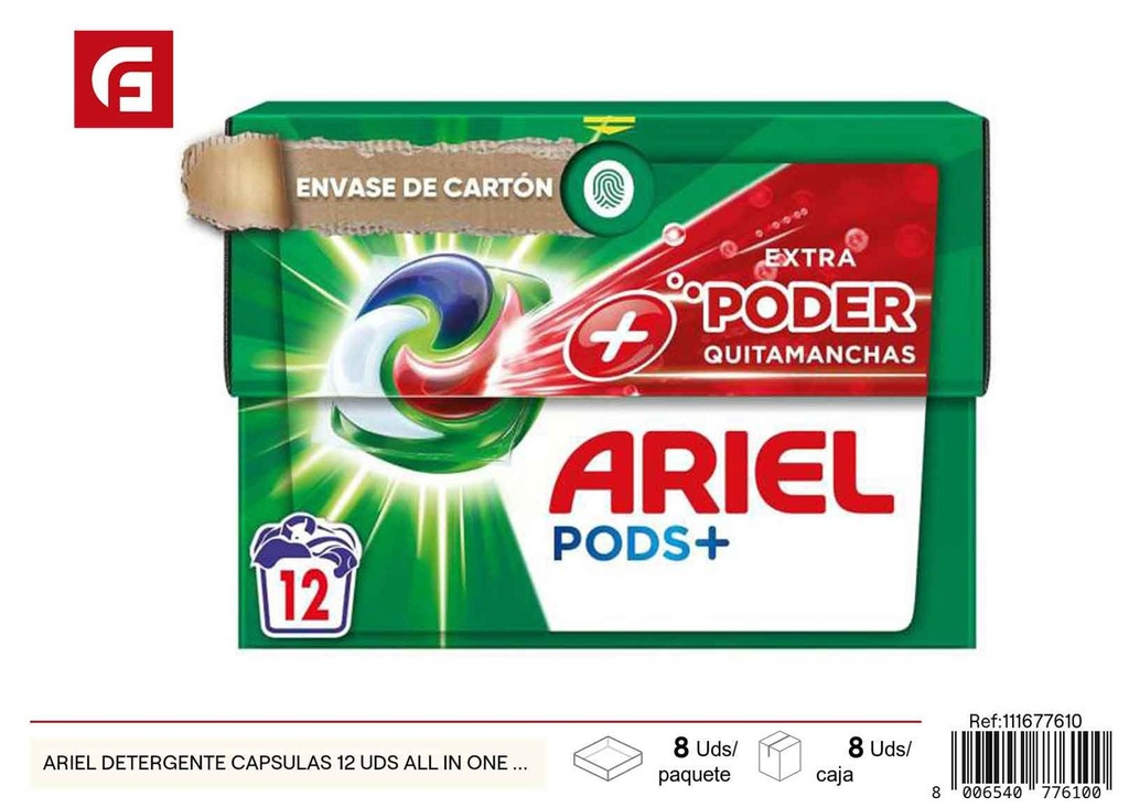 Cápsulas detergente Ariel 12 uds - Limpieza y detergente de ropa