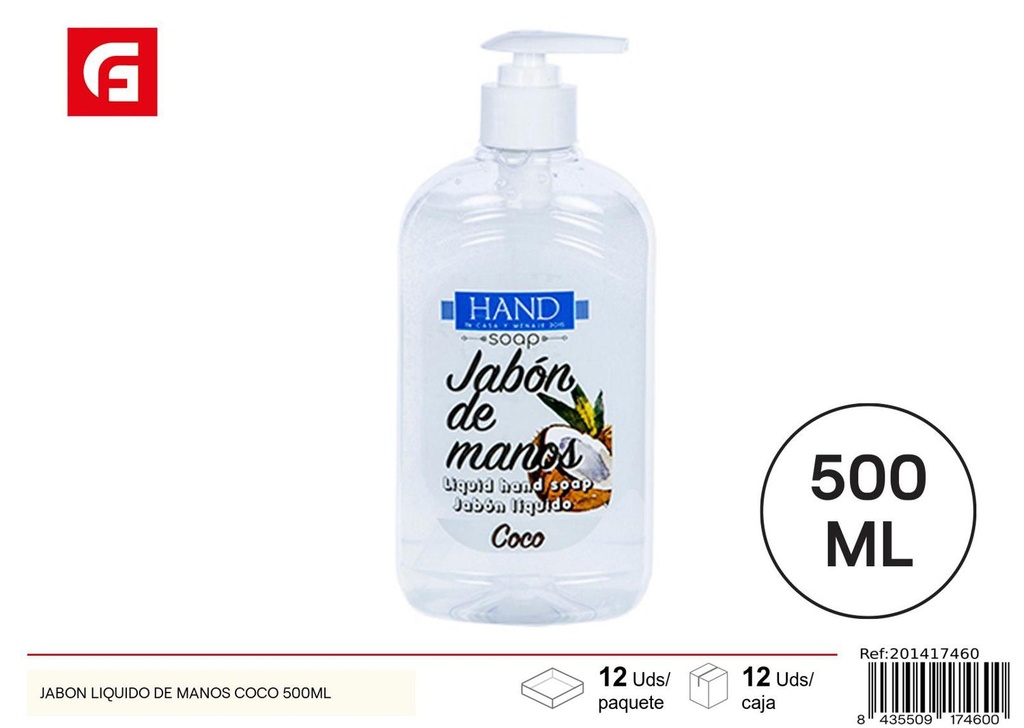 Jabón líquido de manos con aroma a coco 500 ml - Cuidado personal