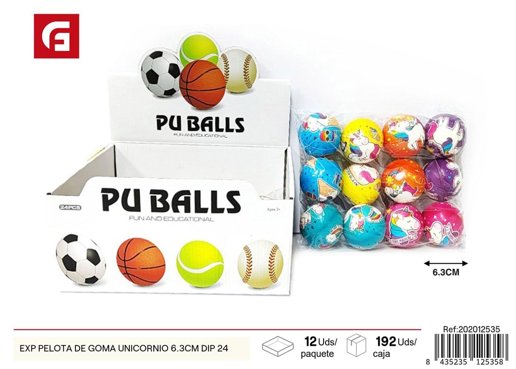 Pelota de goma unicornio 6.3cm - Juguetes de pelotas pequeñas