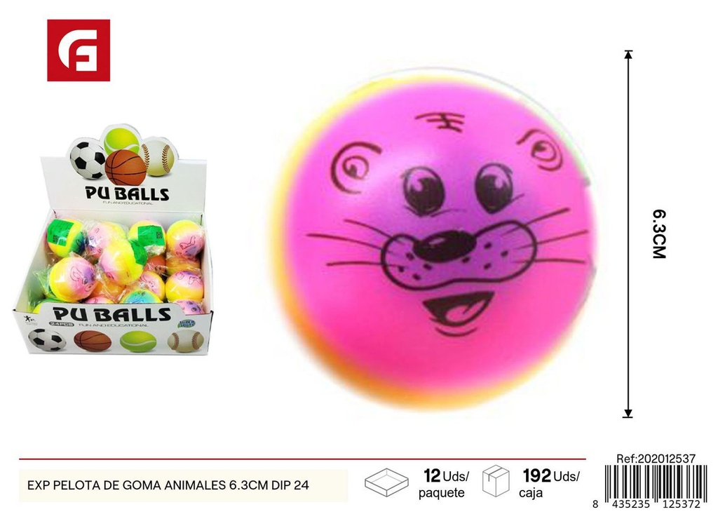 Pelota de goma animales 6.3cm - Juguetes de pelotas pequeñas