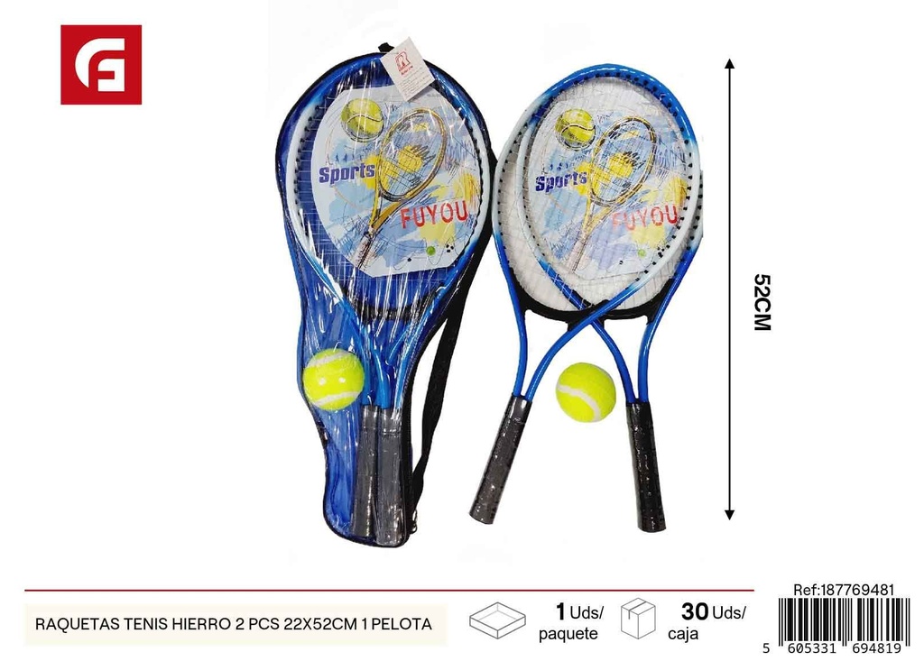 Raquetas de tenis de hierro con 2 pelotas 22x52cm - Juguetes deportivos