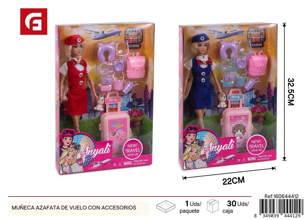 Muñeca azafata de vuelo con accesorios - Juguetes de muñecas