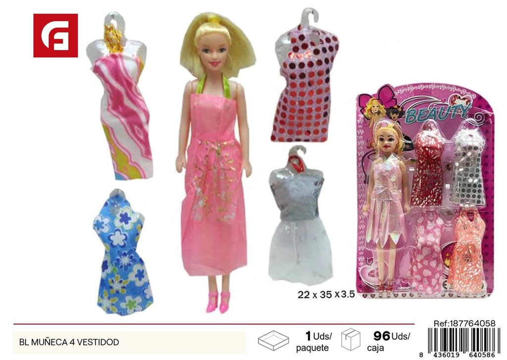  Muñeca BL con 4 vestidos - Juguetes de muñecas