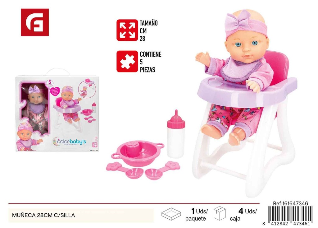 Muñeca con silla 28cm - Juguetes para niños