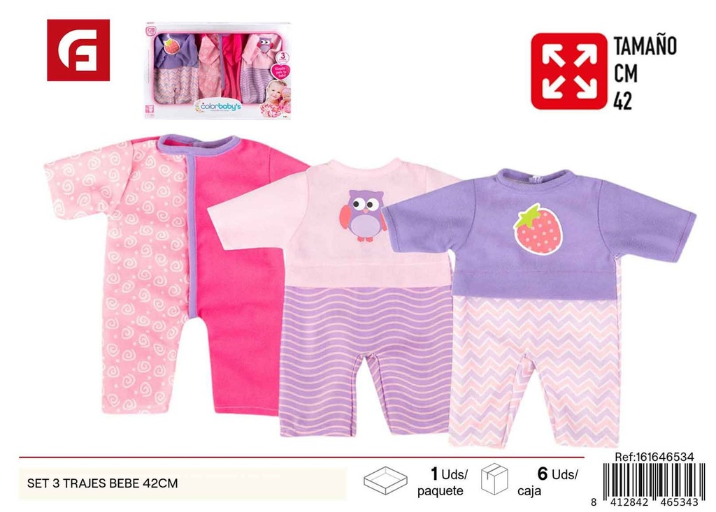 Set de 3 trajes para bebé 42cm - Juguetes para bebés