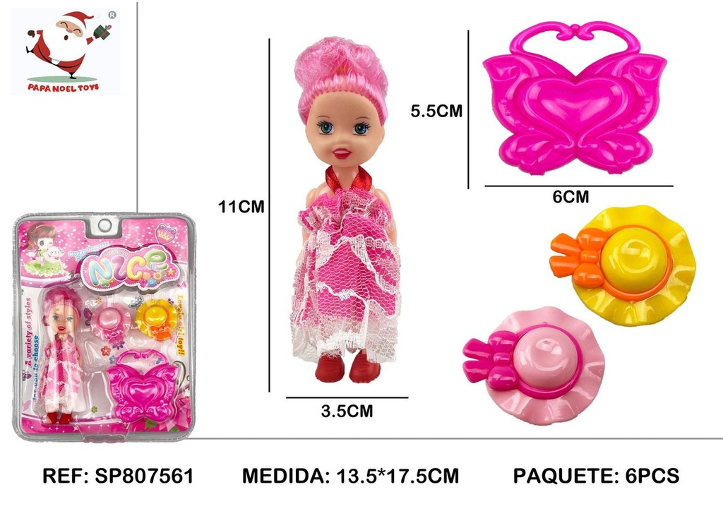 Muñeca con sombrero y accesorios - Set de muñeca para niñas