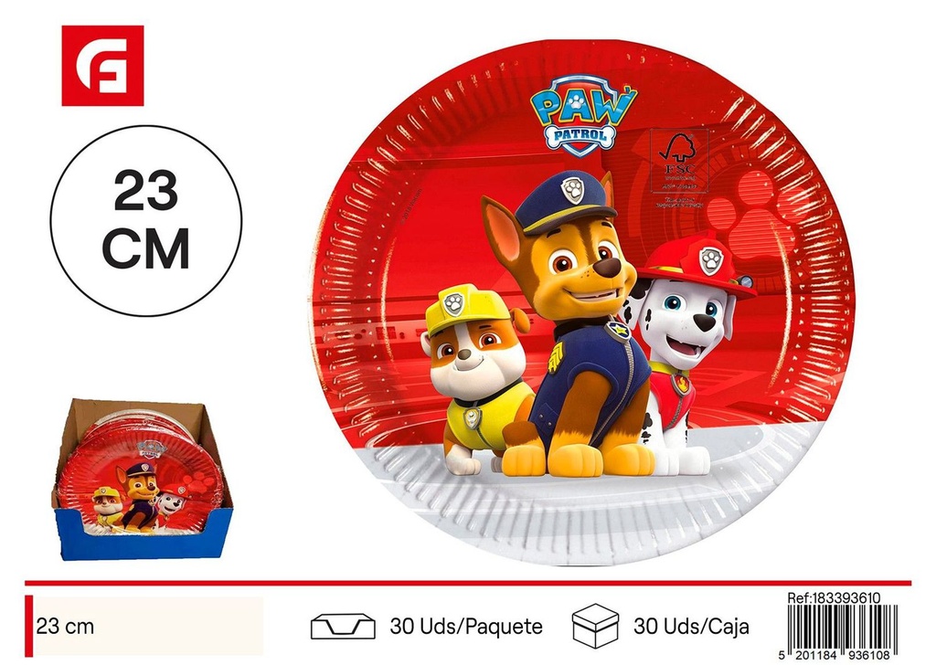 Platos de papel 23 cm Paw Patrol - Artículos de fiesta