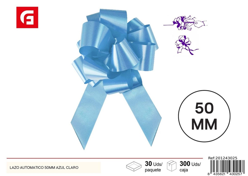 Lazo automático azul claro 50 mm - Accesorios para regalos