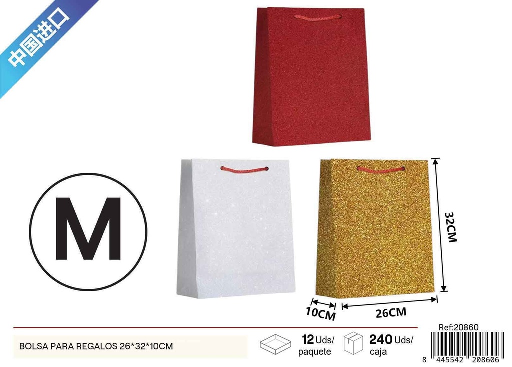 Bolsa para regalos mediana con brillo (26x32x10 cm) - Regalos y envoltorios