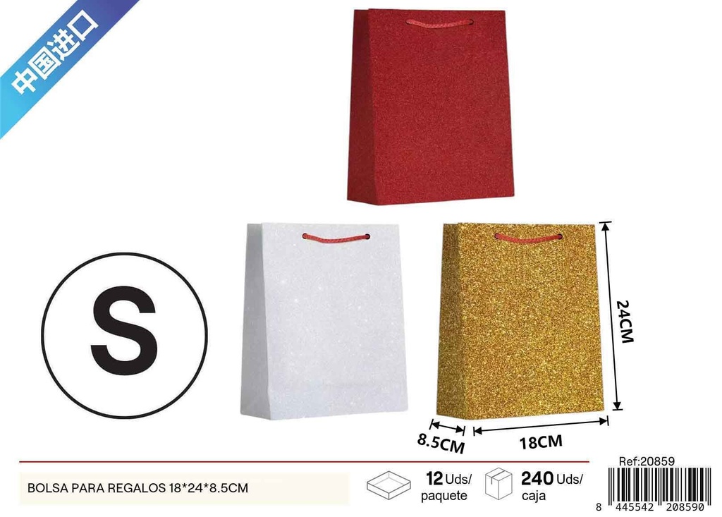 Bolsa para regalos pequeña con brillo (18x24x8.5 cm) - Regalos y envoltorios