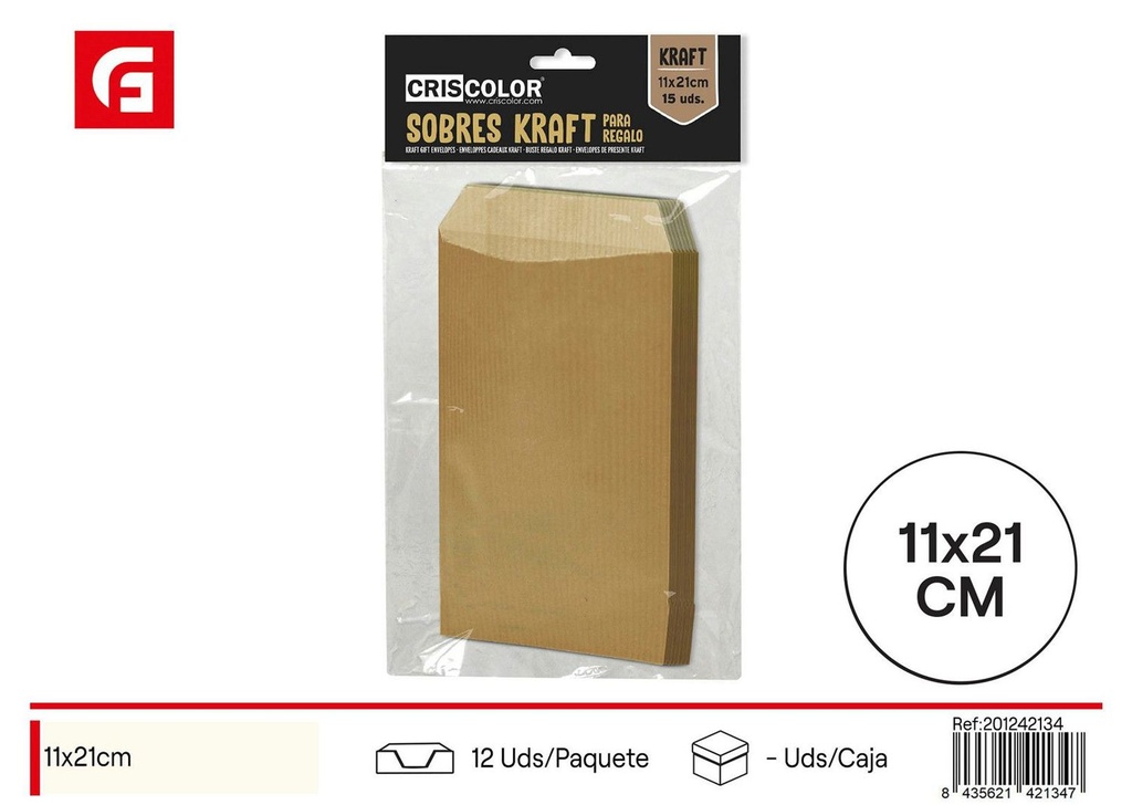  Sobre kraft 11x21cm pack de 15 uds - Embalaje para envíos y regalos