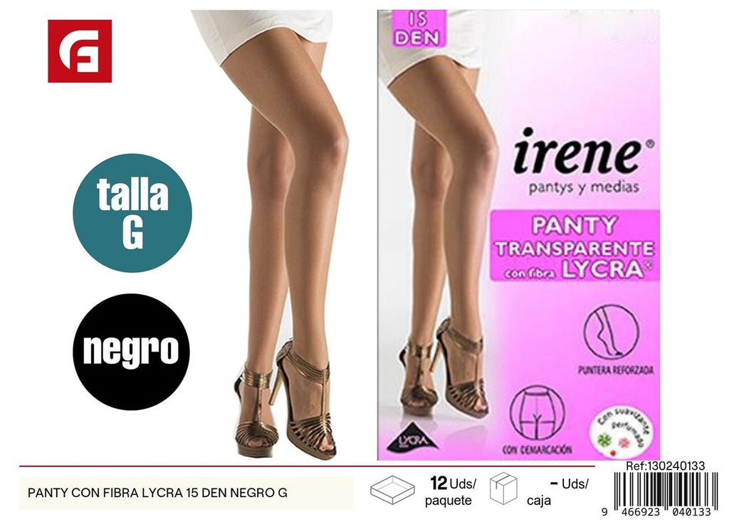 Panty con fibra lycra 15 den negro G - Medias y calcetines