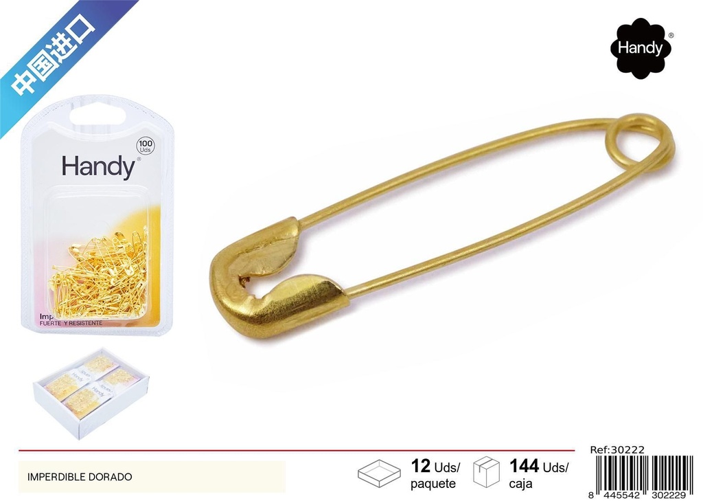 Imperdibles dorados (100 piezas) - Accesorios de costura y mercería