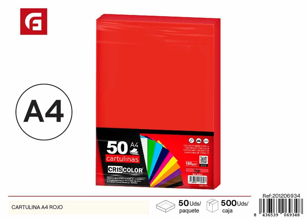 CARTULINA A4 ROJO - Papelería y manualidades