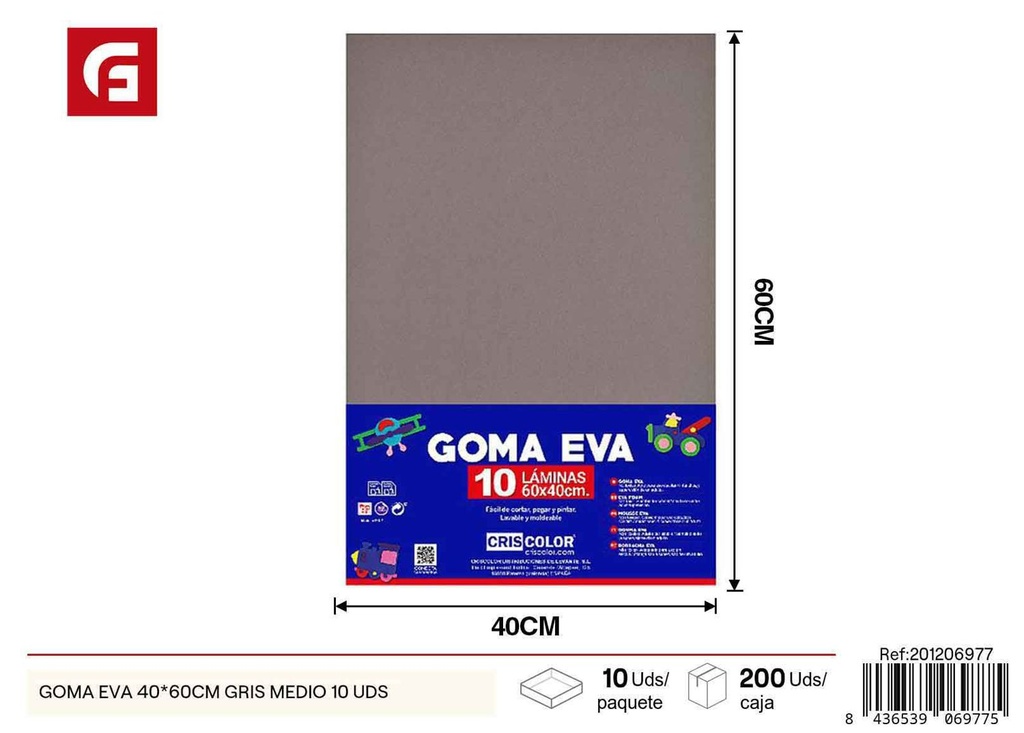 Goma EVA 40*60 cm, gris medio, 10 unidades