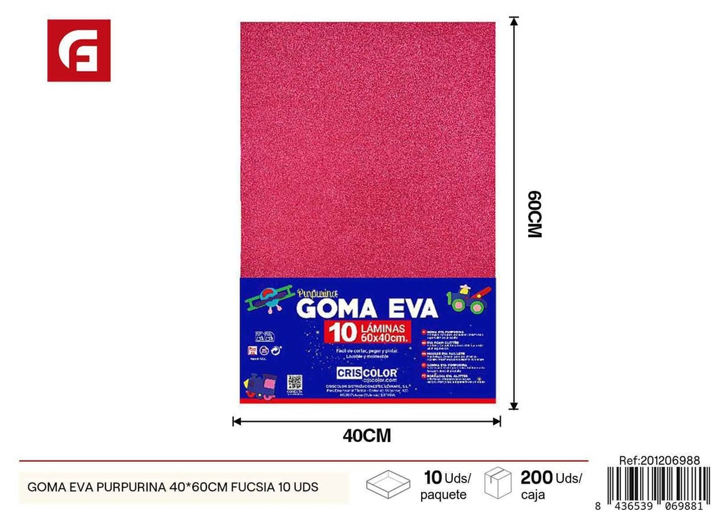 Goma eva purpurina - 40*60 cm, fucsia, 10 unidades