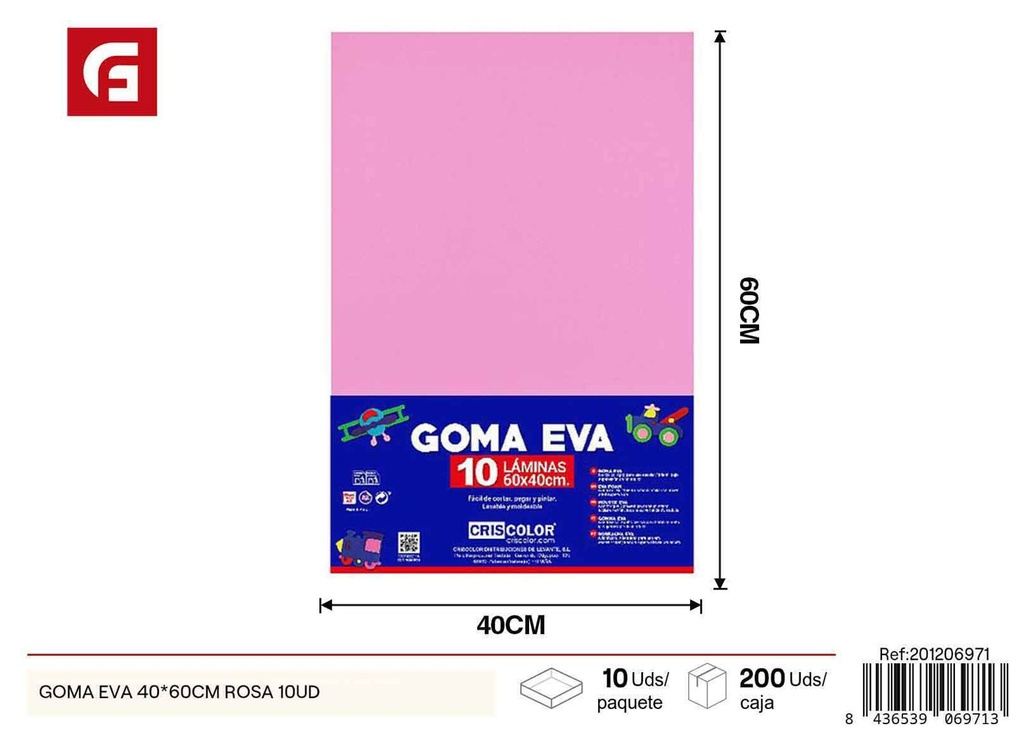 Goma EVA 40*60cm rosa 10 uds - Materiales para manualidades