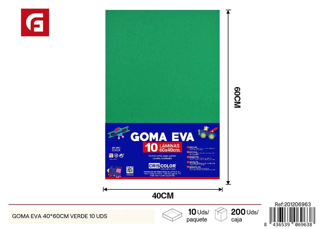 Goma EVA 40*60cm verde 10 uds - Materiales para manualidades