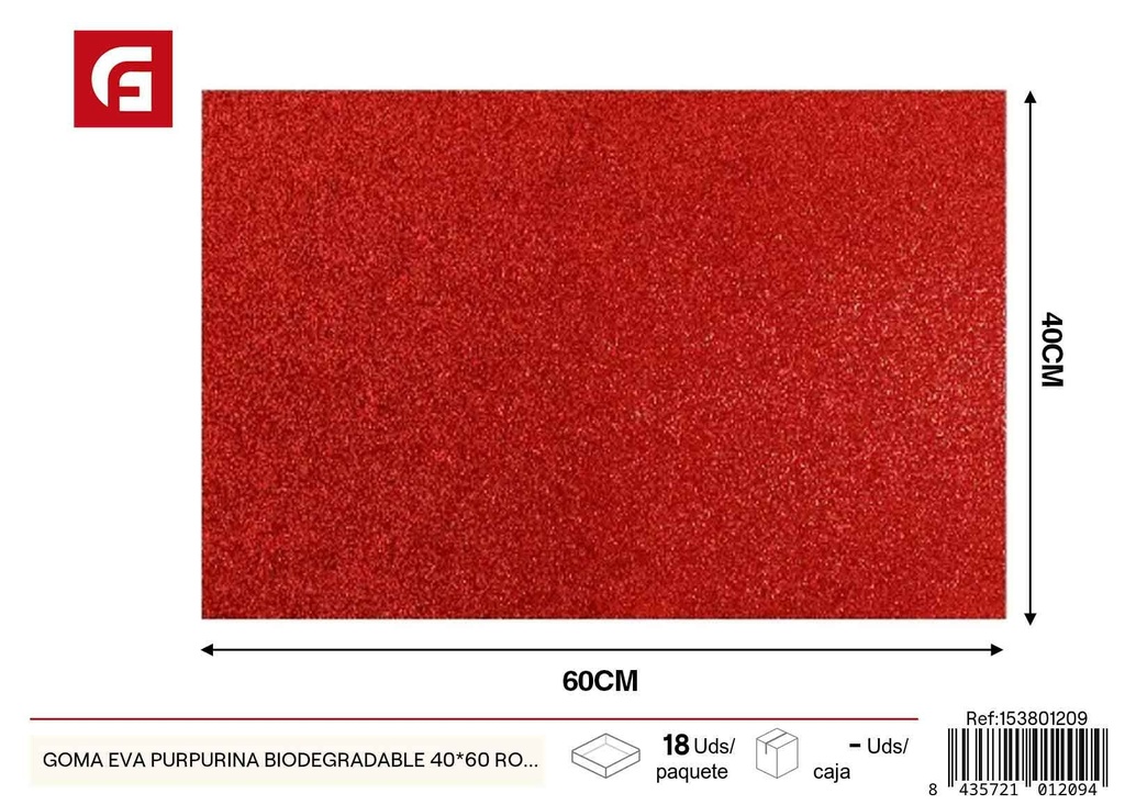 Goma EVA purpurina biodegradable 40x60 rojo navidad - Manualidades y artes