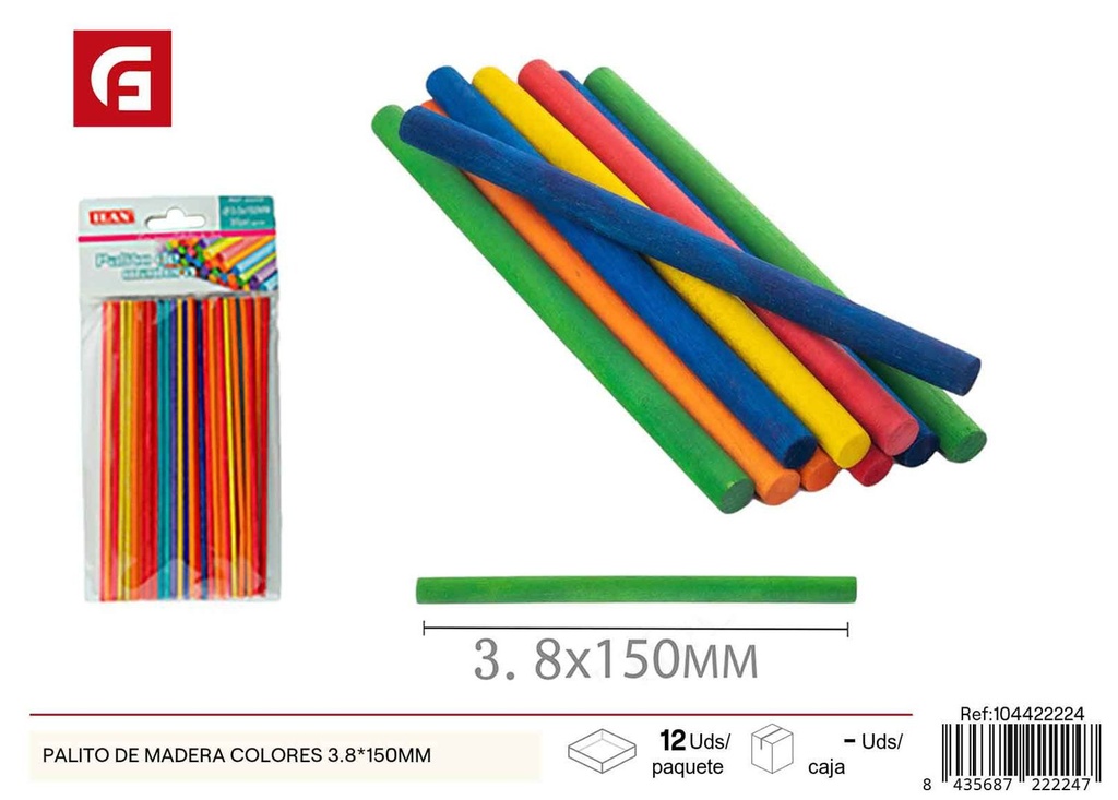 Palito de madera colores 3.8*150mm - Material de manualidades