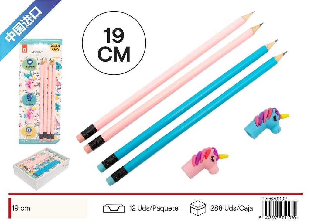 Set de 4 lápices de unicornio - Material escolar