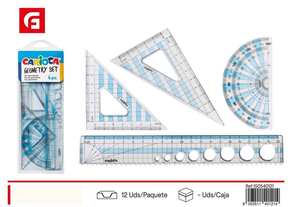 Set geométrico CARIOCA de 4 PZ - Material escolar