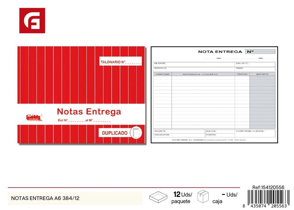 Notas de entrega A6 384/12 - Artículos de oficina