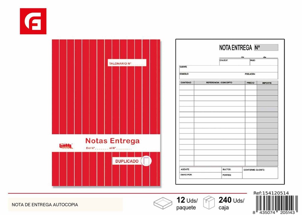 Nota de entrega autocopia - Documentación