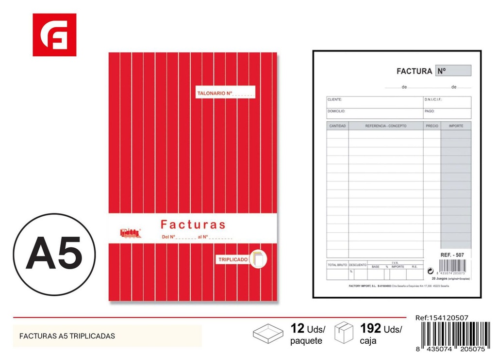 Facturas A5 triplicadas - Material de oficina