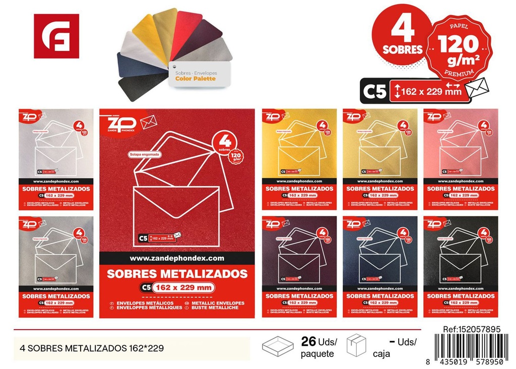 Sobres metalizados 162*229 (4 unidades) - Papelería