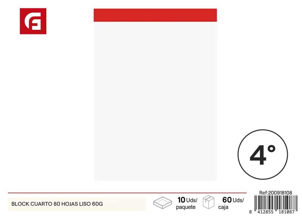 Block cuarto 80 hojas liso 60g - Material de oficina