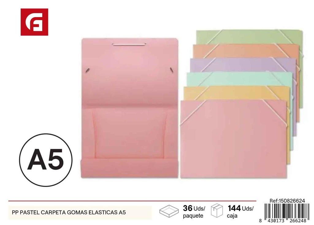 Carpeta de PP pastel A5 con gomas elásticas - Archivero y clasificación de documentos