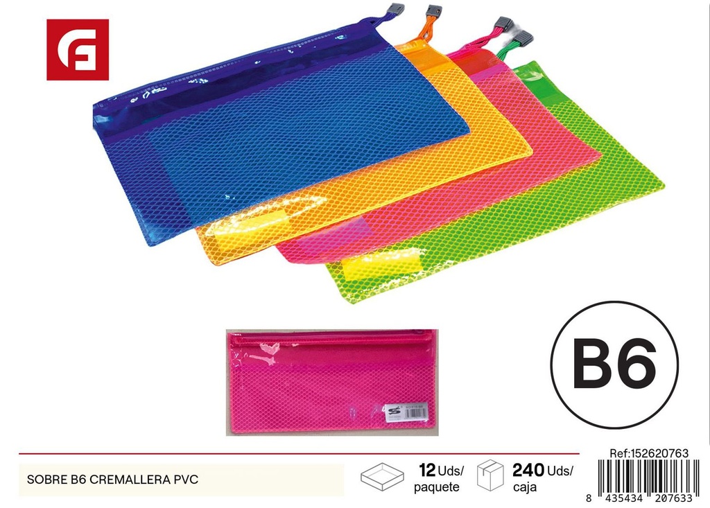 Sobre B6 con cremallera PVC - Material de oficina y papelería