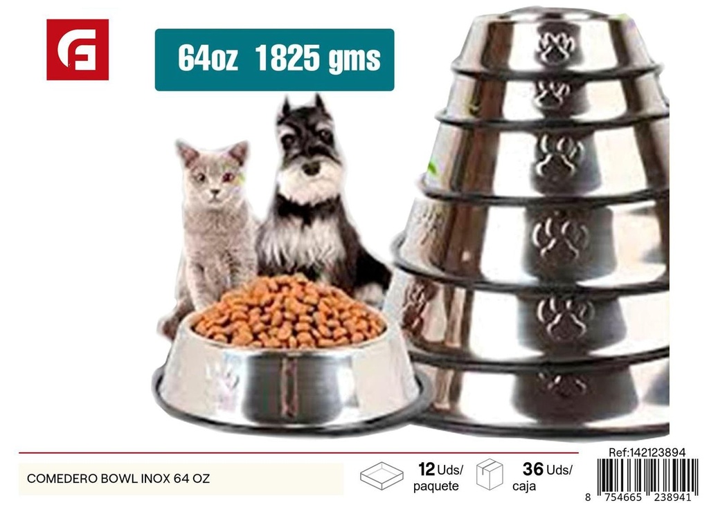 Comedero bowl de inox 64 oz para perros - Accesorios para mascotas