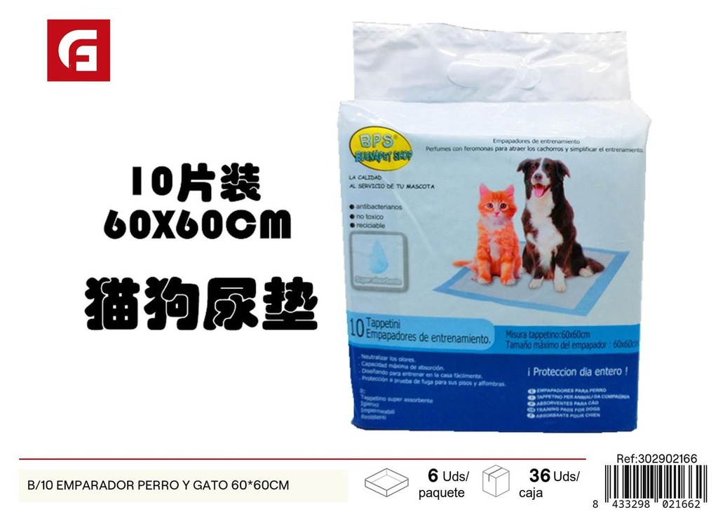  Empapadores para perro y gato 10 unidades 60x60cm - Cuidado de mascotas y higiene